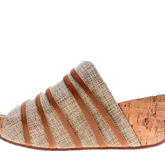 Chocolat Blu Women's Linen Leather Slip-On Cork Platform Wedge Sandal Heels Sz 8 - Picture 4 of 12